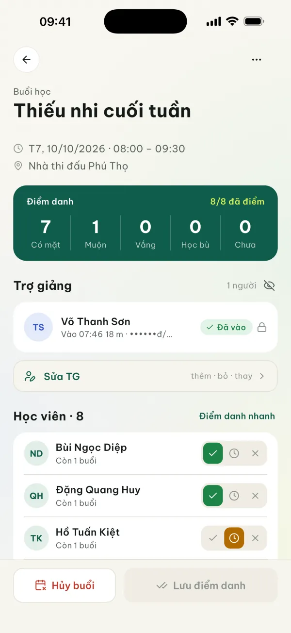 Màn hình điểm danh trong Tập Xíu