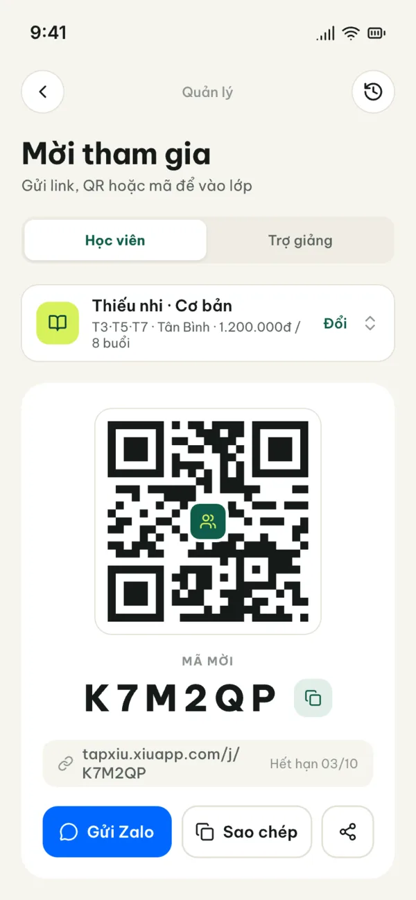 Tập Xíu – Quản lý → Mời tham gia