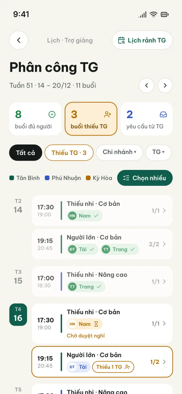 Tập Xíu – Quản lý → Phân công TG